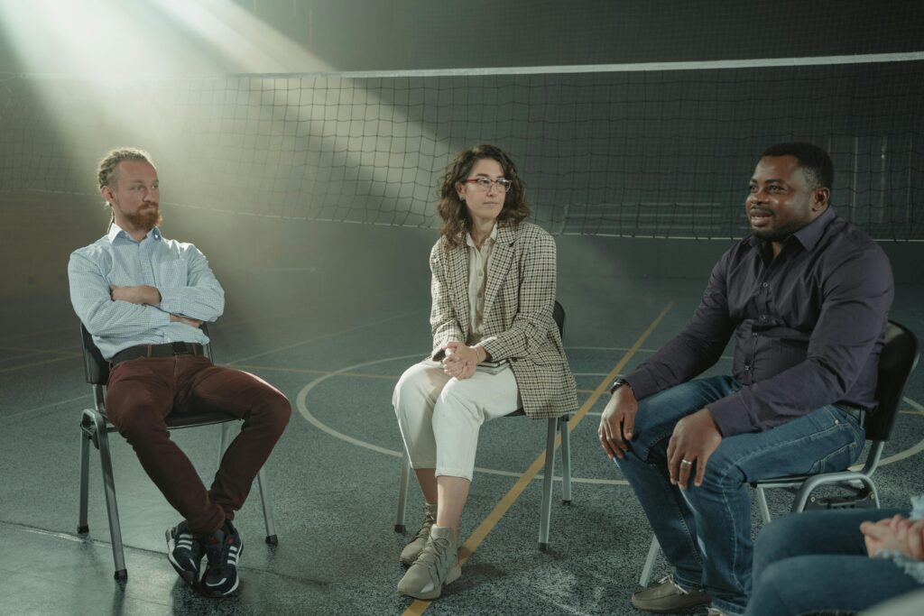 A group therapy session for prescription drug addiction.