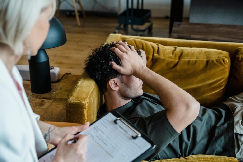 A person in therapy for relapse prevention.