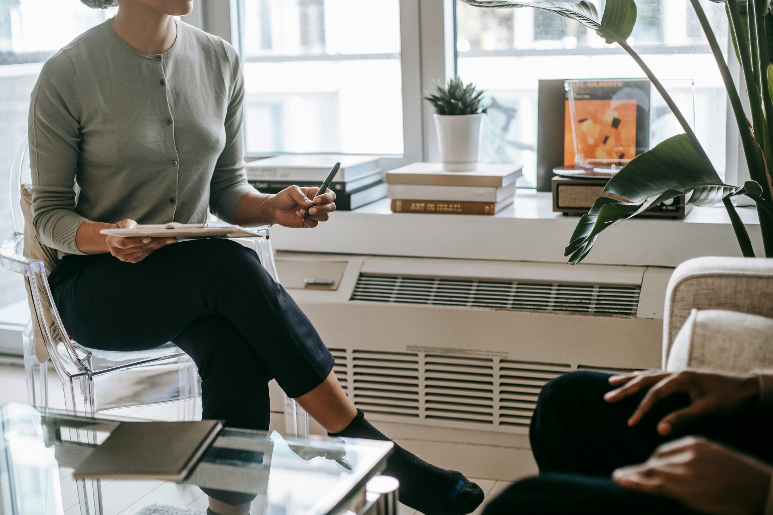 A person in a cognitive-behavioral therapy (CBT) session.